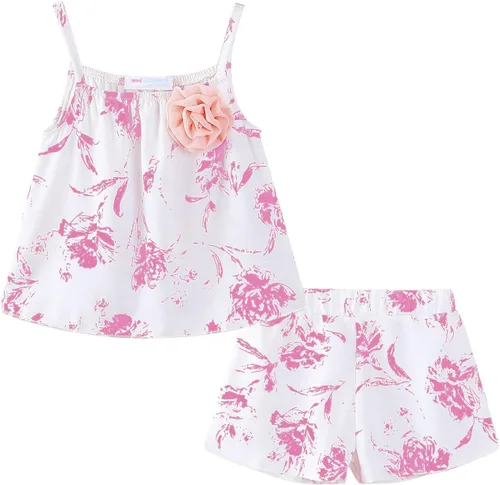 Vista 6 de LittleSpring Conjunto de verano para niñas con camiseta sin mangas y pantalones cortos florales
