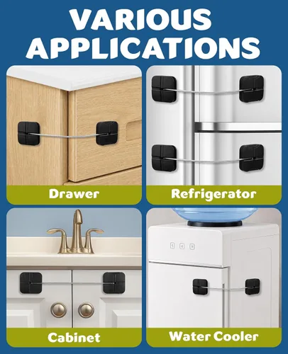 Vista 5 de 4 Child Safety Fridge Lock, Childproof Lock for Cabinets and Drawers Black