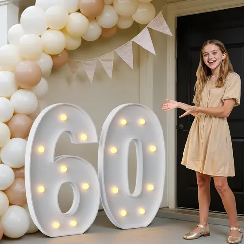 Vista 46 de IMPRSV Letras de mosaico iluminadas de marquesina, 4 pies para globos y fiestas, decoración de kit de arco