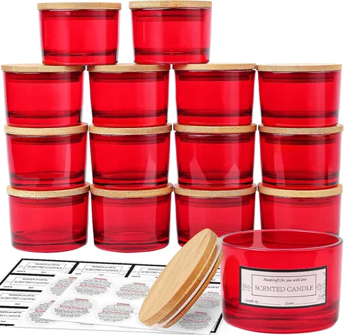 Vista 12 de CONNOO Paquete de 15 tarros de vela de vidrio ámbar de 4 onzas con tapas de bambú para hacer velas, recipientes de vidrio pequeños de boca ancha a