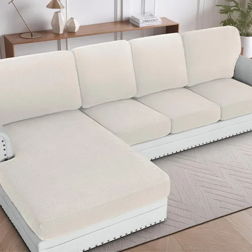 Vista 24 de H.Versailtex - Funda de sofá seccional de 1 pieza, funda deslizante para chaise con forma de L, funda de cojín separada para sofá seccional tanto