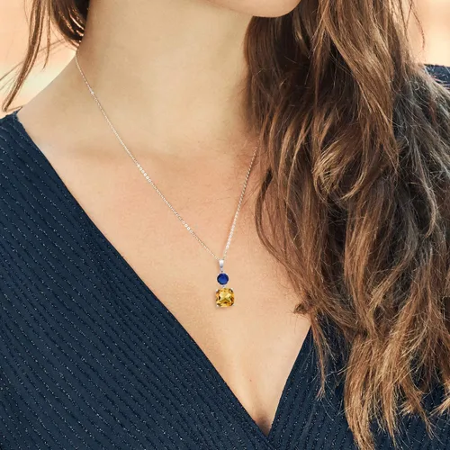 Vista 3 de Gem Stone King Collar con colgante de plata de ley 925 con citrino amarillo y zafiro azul para mujer