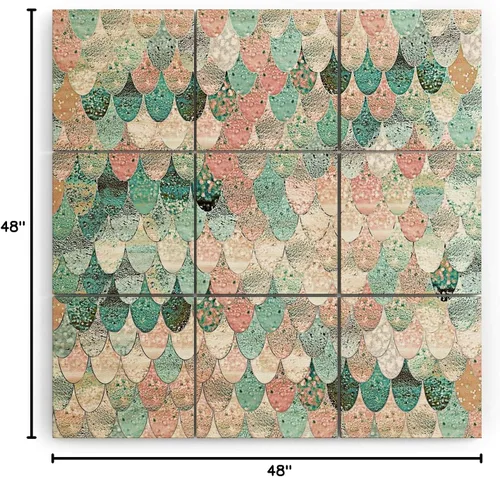 Vista 3 de Society6 Monika Strigel - Mural de pared de madera de sirena de verano de mediados de siglo, 4 x 4 pies, multicolor