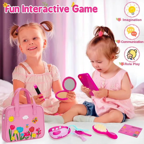 Vista 3 de Officygnet Bolso de Juguete para Niñas, 1, 2, 3 Años de Edad, Bolso de Niña Pequeña Juguetes con Kit de Maquillaje de Fantasía, Juguete de Juego