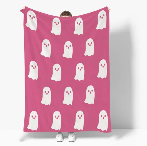Vista 9 de Bonita manta de fantasma rosa de Halloween, decoración de habitación, manta estética para sofá cama, sofá, manta reversible de franela súper suave