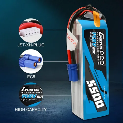 Vista 4 de Gens ace 4S Lipo Batería 14.8V 5500mAh 60C Lipo Batería con EC5 Plug
