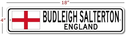 Vista 2 de Budleigh Salterton, England - England Flag Street Sign - Metal Novelty Sign, Personalized Sign, Man Cave Street Sign, City Sign, Restaurant and Pub