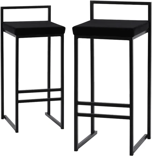 Vista 9 de Juego de 2 taburetes de bar de diseño industrial con estructura y respaldo de acero negro, altura ajustable, para cocina y comedor, elegantes sillas