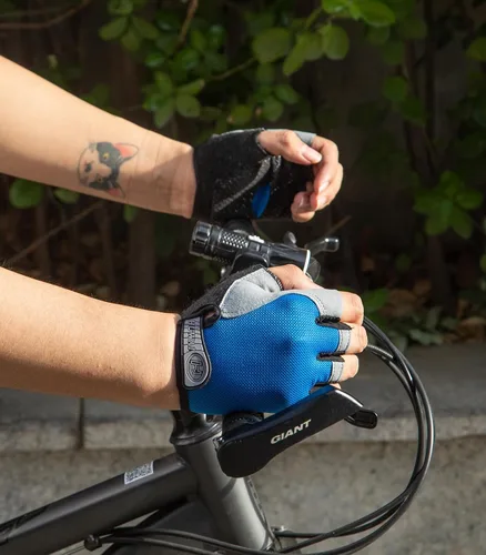 Vista 2 de WULI Guantes de ciclismo de medio dedo para hombres y mujeres, guantes de fitness para ciclismo, transpirabilidad, equipo de yoga antideslizante