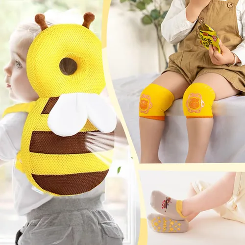 Vista 6 de Protector de cabeza de bebé, protección contra caídas infantiles, protector de cabeza de bebé con rodilleras de bebé, calcetines antideslizantes