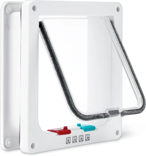 Vista 9 de Amazon Basics Puerta de plástico ajustable para perros y gatos con fácil instalación, grande, 20.00 x 13.31 x 4.45 pulgadas, blanco y gris