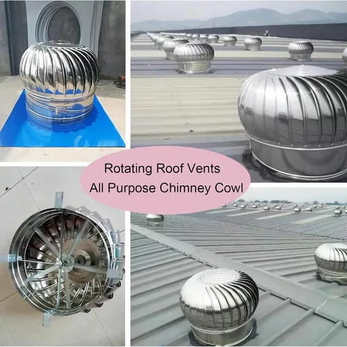 Vista 4 de Ventiladores giratorios de techo, tapa de escape de acero inoxidable, ventilador de cúpula interna, turbinas de viento, ventilación, escape
