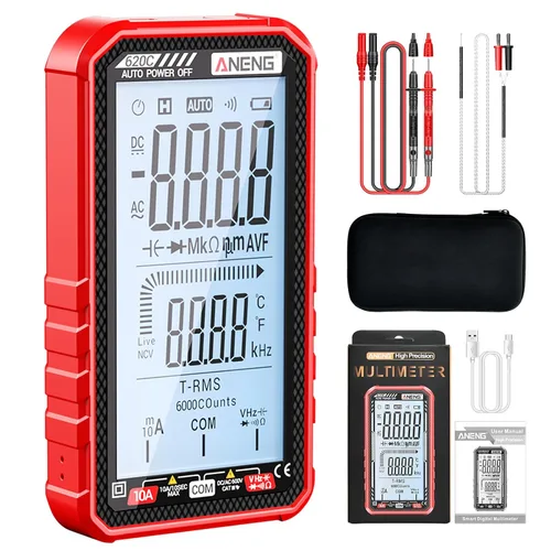 Vista 8 de Multímetro digital de 6000 cuentas, voltímetro de rango automático con LCD, mide corriente CA/CC, voltaje, temperatura de resistencia, para Negro