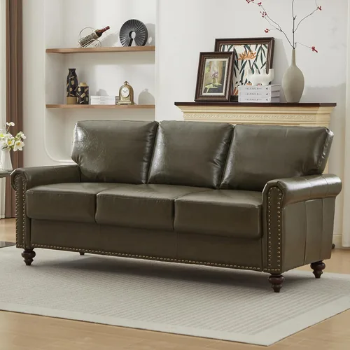 Vista 10 de Sofá de 80" de cuero sintético con almacenamiento, sofás de brazos enrollados de estilo moderno de mediados de siglo para muebles de sala de estar