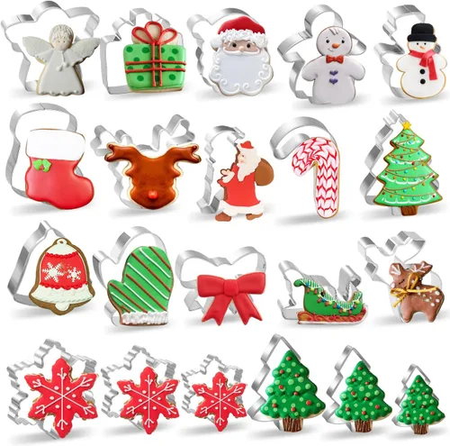 Vista 8 de Cortadores de Galletas de Navidad, Juego de 11 Piezas de Cortadores de Galletas con Formas de Acero Inoxidable, Moldes para Galletas con Copo de 11
