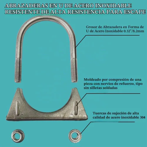 Vista 3 de Heavy Duty 1.5" 1-1/2 Inch Exhaust U Bolt Clamps Stainless Tono plata