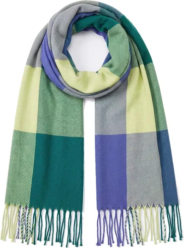 Vista 11 de Fuinloth Plaid Scarf Men Women, Large Tartan Shawl Wrap, Winter, 79 Inch Marrón rosa