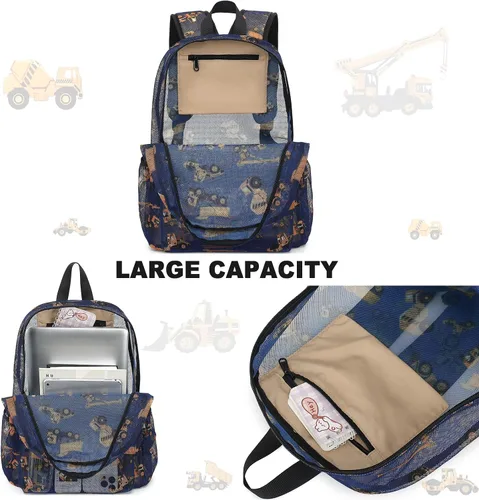 Vista 3 de CAMTOP Mochila de malla para niños y niñas, mochila transparente para preescolar, mochila casual para escuela, playa, viajes, deportes, Azul