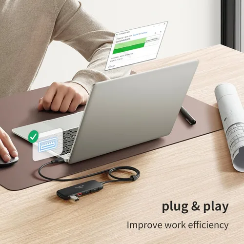 Vista 5 de Qeefun Hub USB 3.2 de 10 Gbps con 2 puertos USB A y 2 puertos de datos USB-C 3.2, divisor USB 3.2 Gen 2, cable largo extendido de 4 pies y puerto
