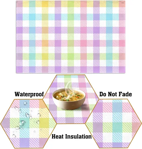 Vista 4 de Nepnuser Juego de 4 manteles individuales de lino con diseño de búfalo de Pascua, rústicos, para decoración de mesa de comedor, cocina, hogar
