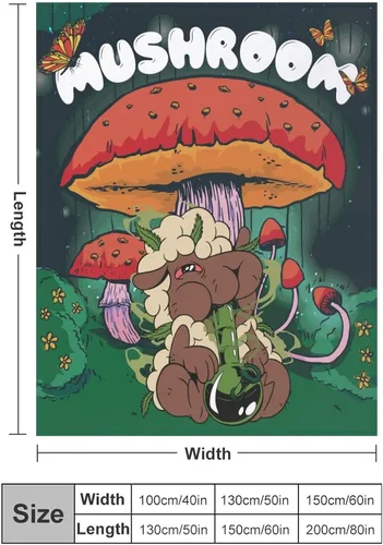 Vista 2 de Manta pequeña de marihuana de marihuana de hongos, 50 x 40 pulgadas, para mujeres y hombres, manta de felpa suave para cama, sofá, manta negra