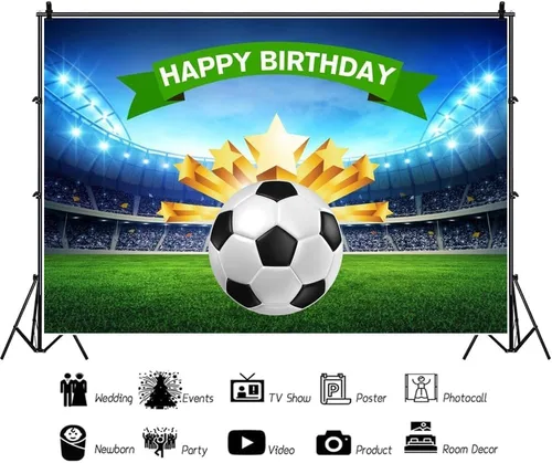 Vista 5 de Telón de fondo de fútbol de 5 x 4 pies para fotografía, campo de fútbol de fútbol, fondo para decoración de fiesta de cumpleaños, sesión de fotos