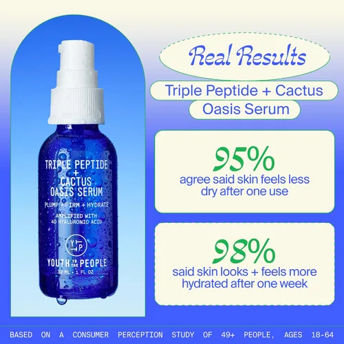 Vista 4 de Youth To The People Triple Peptide + suero facial Oasis - Suero hidratante + reafirmante para piel seca, rellena líneas finas con 4 tipos de ácido