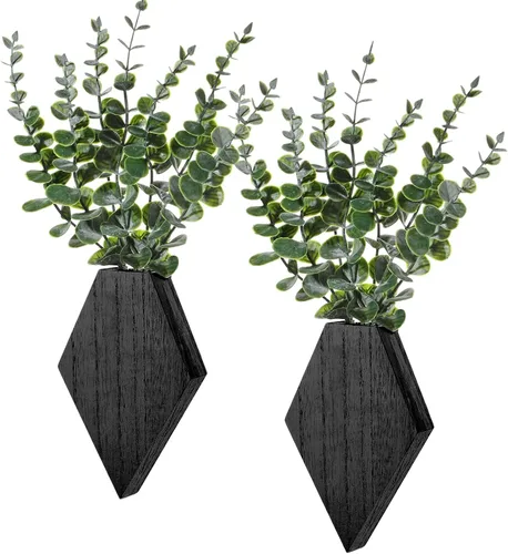 Vista 9 de Chunful - Juego de 2 macetas de madera para pared, color negro, 7.1 x 4.7 x 1.2 pulgadas