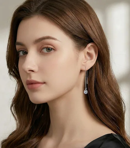 Vista 2 de Reffeer Solid 925 Sterling Silver CZ Droplet Chain Dangle Earrings for Women Teen Girls Tassel Dangle Earrings Threader A-Plata