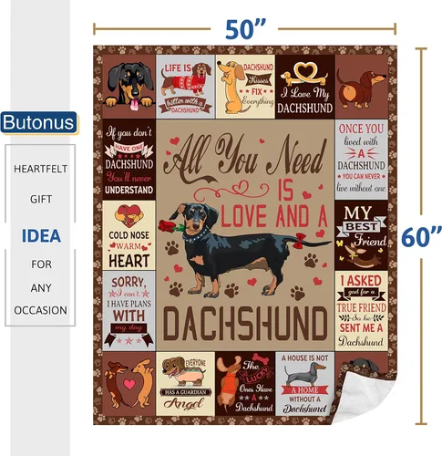 Vista 2 de Butonus Dachshund Weiner Dog Regalos para mujeres, hombres, adultos y niños, manta de regalo para amantes del perro salchicha de 60 x 50 pulgadas