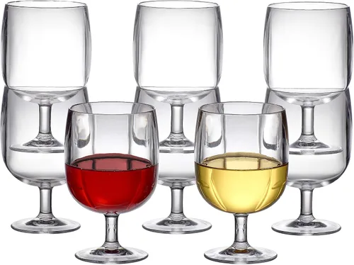 Vista 2 de Amazing Abby - Stacy - Copas de vino de plástico apilables de 12 onzas (juego de 8), copas de vino de plástico reutilizables, sin BPA e