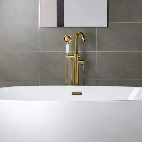 Vista 12 de WOODBRIDGE Grifo de llenado de bañera independiente contemporáneo de una sola manija con ducha de mano en acabado dorado cepillado, F0007-BGVT