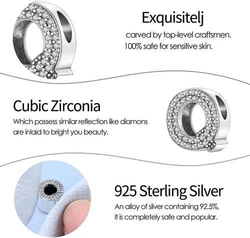 Vista 6 de TINSLO Dijes con iniciales del alfabeto, letras completas de la A a la Z, plata de ley 925, circonitas cúbicas, colgantes para pulseras europeas