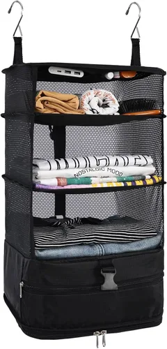 Vista 32 de Surblue Bolsa de Almacenamiento para Viaje con Estantes Colgantes, Cubo de Empaque de Compresión para Maleta Plegable con Capa Extensible de Gran
