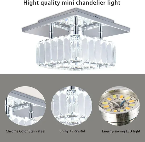 Vista 8 de CLAIRDAI Lámpara de techo de cristal cuadrada de montaje empotrado, lámpara de techo LED moderna para cocina, pasillo, vestíbulo, sala de estar