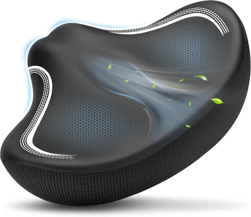 Vista 11 de New Noseless Oversized Bike Seat, Extra Wide Comfort Pure Memory Foam Bicycle Seat Cushion, Compatible Saddle Replacement with Electric Bike Negro
