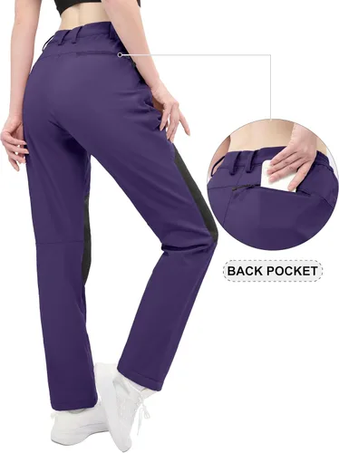 Vista 2 de MAGCOMSEN Pantalones de senderismo con forro polar para mujer, impermeables, aislados, para nieve, esquí, invierno, caza, softshell