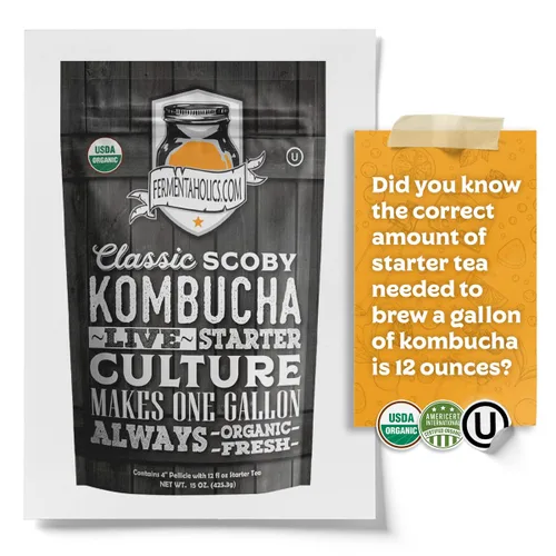 Vista 9 de Fermentaholics Kombucha SCOBY ORGÁNICO con doce onzas de té de iniciación – Cultivo de inicio en vivo – hace un lote de un galón – 1.5 tazas de té