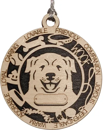 Vista 23 de Adorno de Navidad personalizado para perro Cavalier King Charles Spaniel, redondo de 3 pulgadas, madera cortada con láser de 2 capas, nombre y texto
