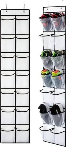 Vista 9 de KEEPJOY Organizador de zapatos de 10 niveles con malla para puerta, colgante con soporte para zapatos para puerta con bolsillos grandes y profundos