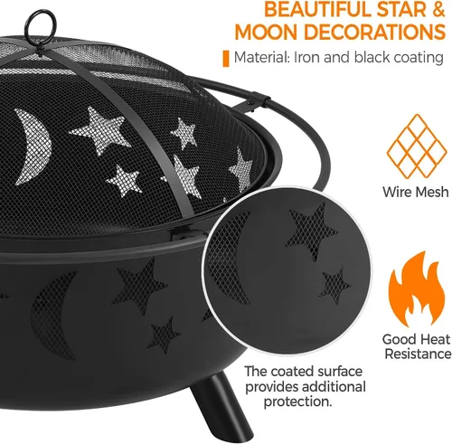 Vista 6 de Yaheetech Hoguera de 30 pulgadas para chimenea exterior de leña al aire libre con pantalla de chispas, póquer para hoguera, patio, jardín, picnic