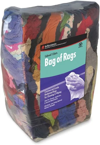 Vista 3 de Buffalo Industries (10085PB) Trapos de tela de camiseta multicolor reciclados, bolsa de 50 lb., trapo multiusos para limpieza, derrames de pintura