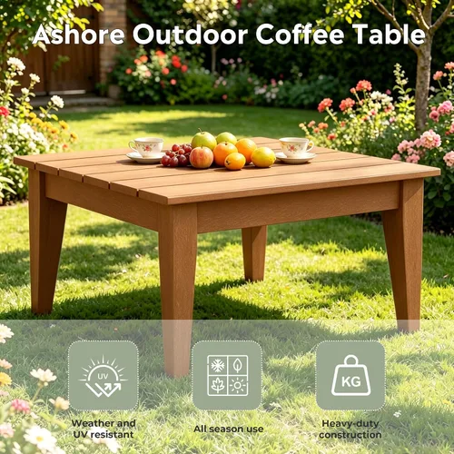 Vista 4 de Ashore - Mesa de centro para exteriores, 32 pulgadas para todo tipo de clima, de madera de polietileno Adirondack, mesa auxiliar cuadrada para Teca