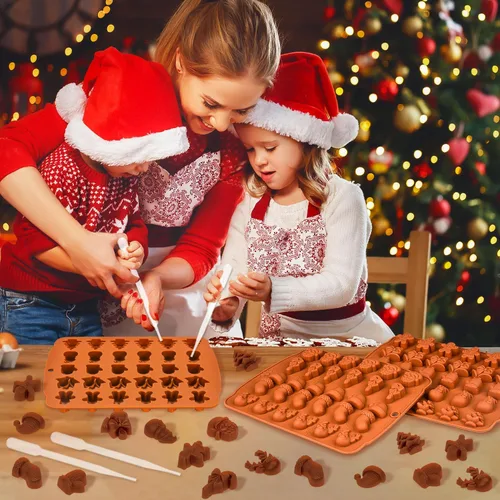 Vista 7 de Moldes de silicona para chocolate de Navidad, 2 moldes de silicona reutilizables para chocolate, molde de Navidad para hornear con patrones de alce