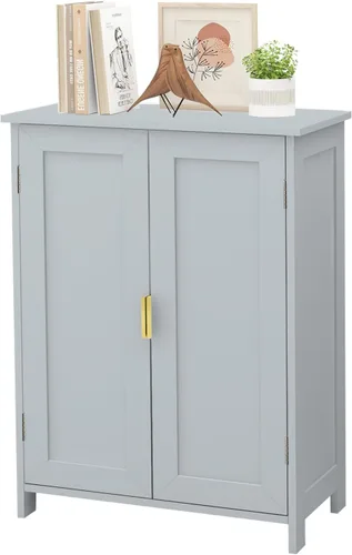 Vista 3 de TaoHFE Gabinete de almacenamiento de baño gris, gabinetes de baño independientes con 2 puertas, armario de toallas para baños, gabinetes de baño