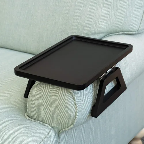 Vista 10 de Shamrock Home Mesa Bandeja de Bambú para Brazo de Sofá, Mesa Bandeja con Clip para Sofás. Bandeja de Brazo de Sofá para Cenas de TV, Controles