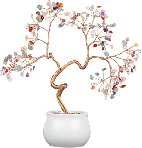 Vista 11 de Rockcloud Árbol de dinero de cristal curativo de aguamarina de 6.5 pulgadas, bonsái Fengshui con base de cerámica para buena suerte, riqueza
