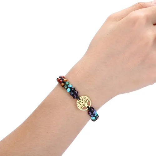 Vista 3 de PESOENTH 7 pulseras de cristal curativo para mujer, piedras preciosas naturales, yoga, reiki, chakras, piedras de ansiedad, árbol de la vida