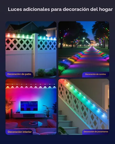 Vista 9 de Luces Permanentes para Exteriores para Casa, Luces LED RGB Inteligentes de 100 pies para Aleros, Decoración Exterior con Control por