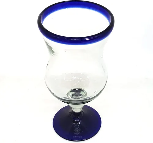 Vista 5 de Copas de agua con borde azul cobalto de 11 onzas (juego de 6), vidrio reciclado, sin plomo, sin toxinas (copa curvada de 11 onzas)